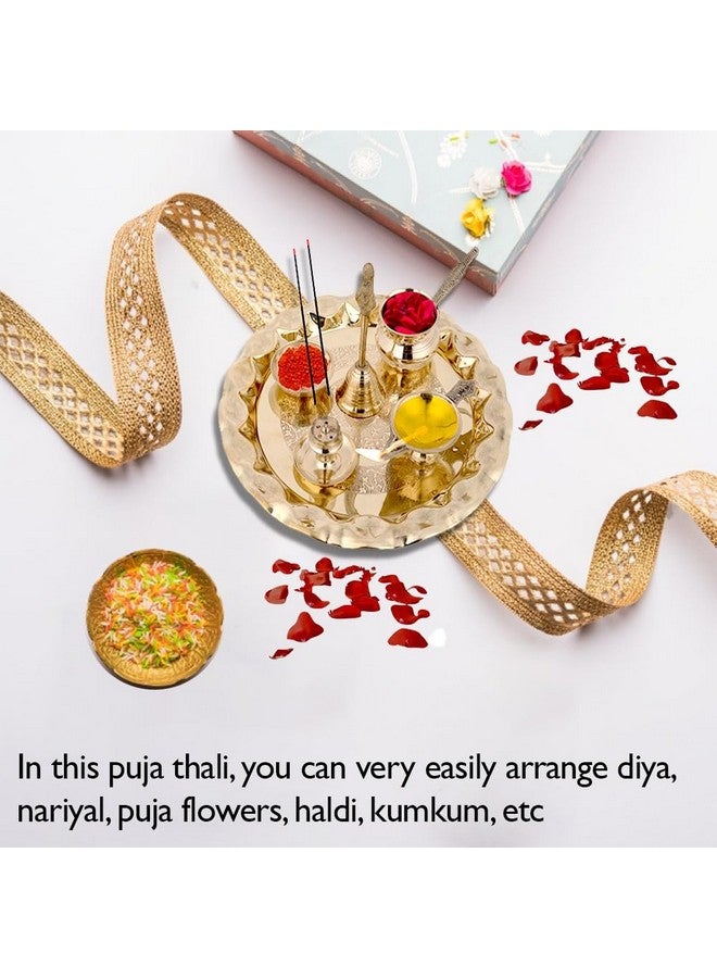 Hashcart® Brass Puja Thali Set (8.75 Inch, Medium) - Puja Thali Aarti Thali for Home Mandir, Temple | Diwali Decoration, Diwali Thali - Image 4