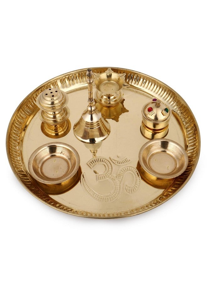 Hashcart® Brass Puja Thali Set (8.75 Inch, Medium) - Puja Thali Aarti Thali for Home Mandir, Temple | Diwali Decoration, Diwali Thali - Image 2