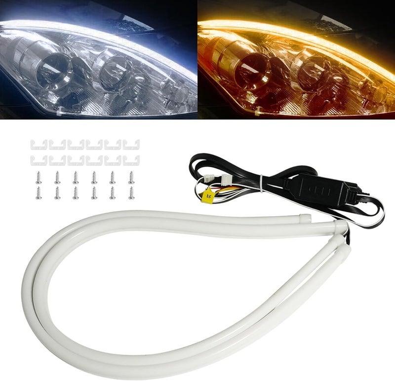 Qasim 12-Inch Sequential LED Strip Lights for Car Turn Signal and Daytime Running Light - White/Amber - Image 1