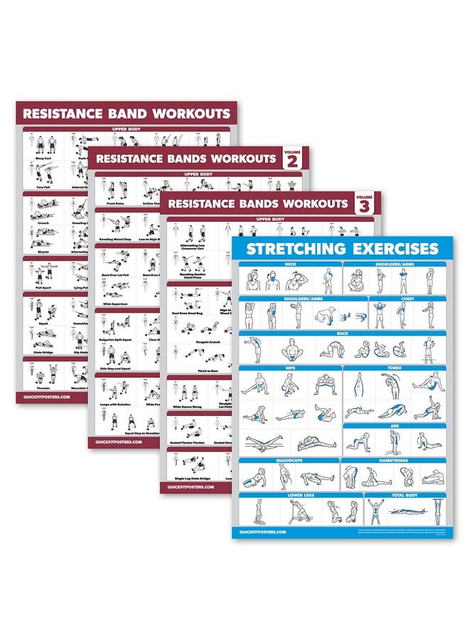Palace Learning 4 حزمة ملصقات تمارين أحزمة المقاومة المجلد 1 2 و 3 + مخطط تمارين الإطالة (مغلف 18" × 24") - Image 2