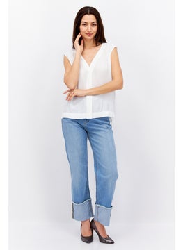 ESPRIT Women V Neck Sleeveless Textured Blouse, White  - Image 4