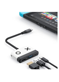Portable TV Dock, Nintendo Switch Dock with HDMI USB 3.0 Port and USB-C Charging, Travel Dock for Nintendo Switch/Steam Deck (White)