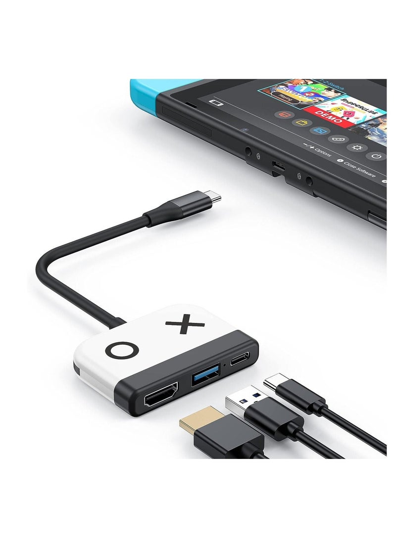 Generic - Portable TV Dock, Nintendo Switch Dock with HDMI USB 3.0 Port and USB-C Charging, Travel Dock for Nintendo Switch/Steam Deck (White) - Image 1