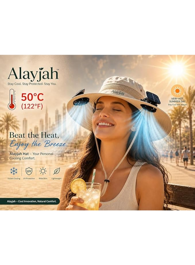 Alayjah, Summer Hat with Dual Solar Fans, 1 Pc, Keeps You Cool & Comfortable in Extreme Heat, UPF UV Sun Shield Protection, 1 Year Warranty, Outdoor Comfort, Beach & Fishing Essential - Image 1