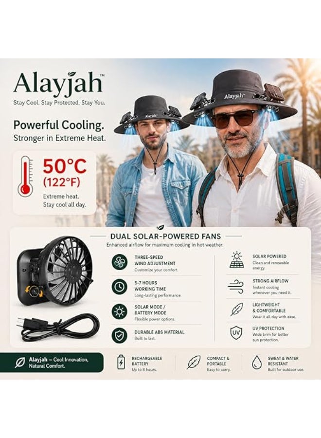 Alayjah, Summer Hat with Dual Solar Fans, 1 Pc, Keeps You Cool & Comfortable in Extreme Heat, UPF UV Sun Shield Protection, 1 Year Warranty, Outdoor Comfort, Beach & Fishing Essential - Image 2