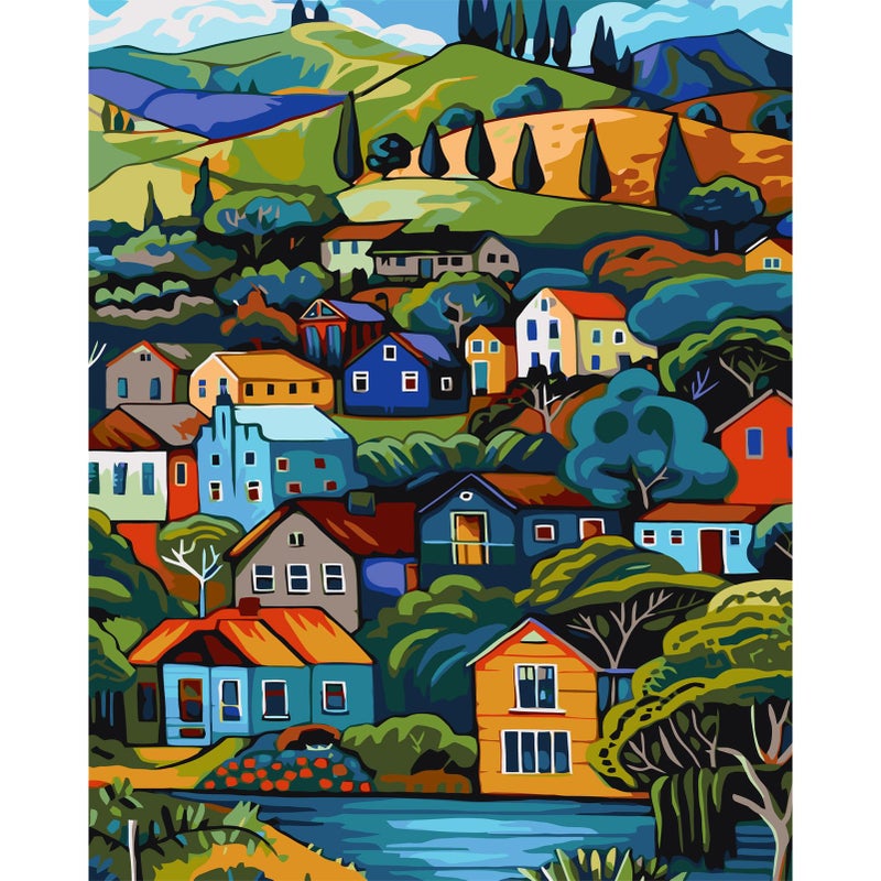 JATOK Paint by Numbers Kit for Adults Beginners Village DIY Easy Acrylic Oil Painting by Numbers on Canvas PaintbyNumbers Drawing Kits for Gift Home Wall Decor Without Frame 16x20in - Image 2