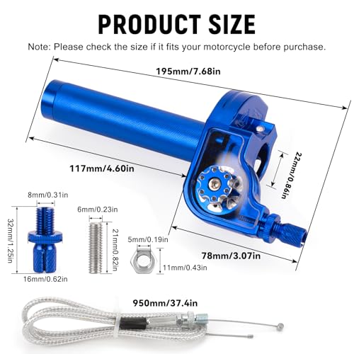 XINGWU Mini Bike Throttle Kit Universal 78 22mm CNC Quick Action Twist Throttle with Cable Throttle Assembly for CRF KLX SSR TTR 50cc250cc Dirt Pit Bike Mini Bike ATV Motorcycle Blue - Image 3