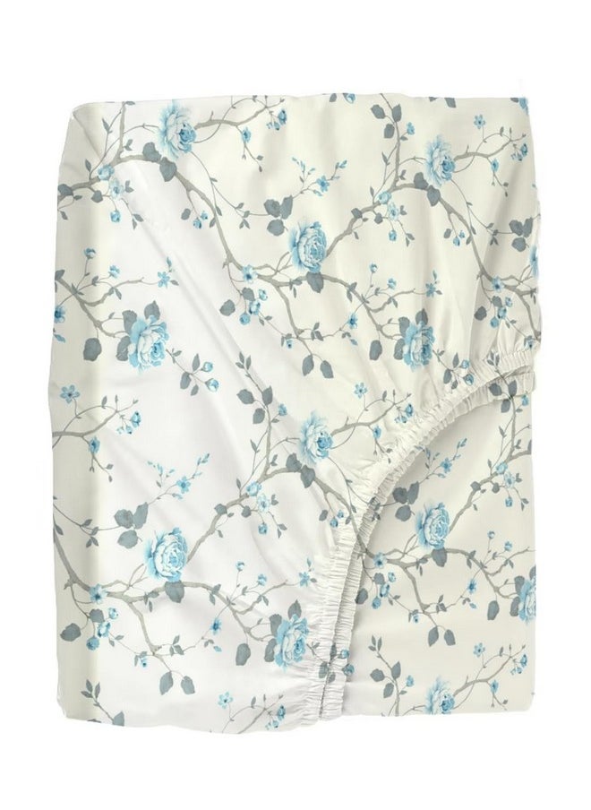 Trance Home Linen - Trance Home Linen 180TC 100% Cotton 78"x78" Elastic Fitted Bedsheet Super King Bed Size | Printed Fitted Sheet | Elasticated Fitted Bedspread with 2 Pillow Covers (78x78 inch, Aster Blue) - Image 1