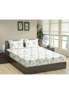 Trance Home Linen Trance Home Linen 180TC 100% Cotton 78"x78" Elastic Fitted Bedsheet Super King Bed Size | Printed Fitted Sheet | Elasticated Fitted Bedspread with 2 Pillow Covers (78x78 inch, Aster Blue)  - Image 1