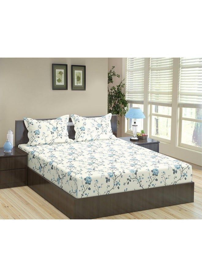 Trance Home Linen - Trance Home Linen 180TC 100% Cotton 78"x78" Elastic Fitted Bedsheet Super King Bed Size | Printed Fitted Sheet | Elasticated Fitted Bedspread with 2 Pillow Covers (78x78 inch, Aster Blue) - Image 1