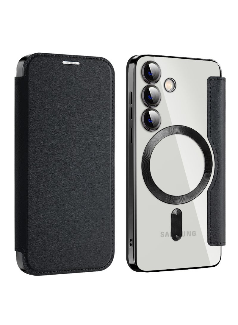 Captaintech Flip Leather Samsung S24 Case for Samsung 2024 Personalized Texture Leather Flip Phone Case, Flip Leather Case for Samsung with Credit Card Holder  - Image 1