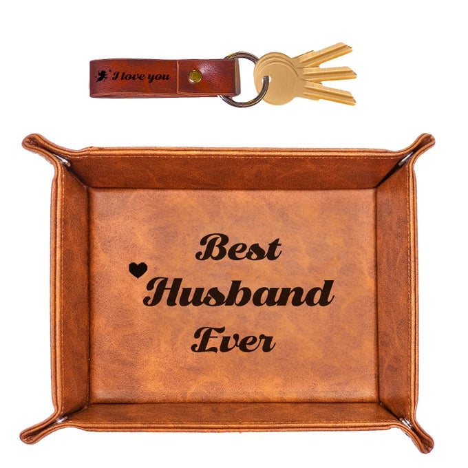 Best Husband Ever Gifts for Husband from Wife PU Leather Valet Tray Keychain Unique Gifts for Him Husband Who Has Everything at Birthday Valentines Day Christmas Anniversary