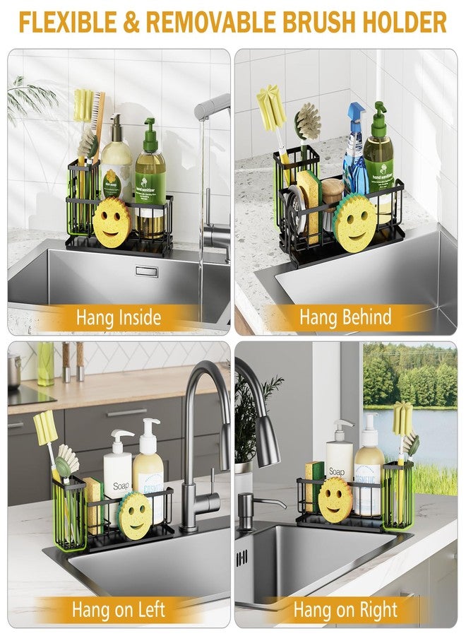 Epicano Sink Caddy Sponge Holder, Smiley Face Sponge Rack with High Brush Holder,Rustproof Kitchen Countertop Organizer,Kitchen Gadgets Sink Accessories, 9.8" x 6.3" x 4.1", Black - Image 4