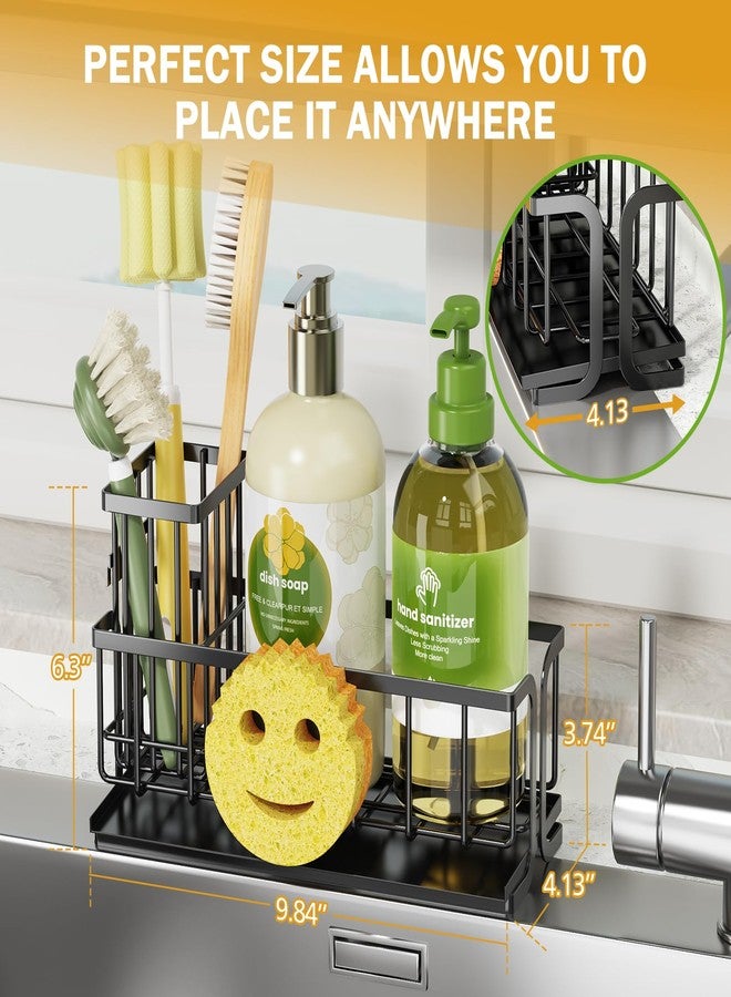 Epicano Sink Caddy Sponge Holder, Smiley Face Sponge Rack with High Brush Holder,Rustproof Kitchen Countertop Organizer,Kitchen Gadgets Sink Accessories, 9.8" x 6.3" x 4.1", Black - Image 2