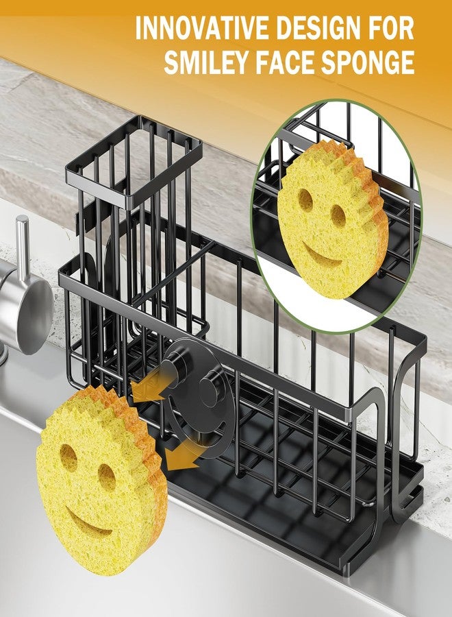 Epicano Sink Caddy Sponge Holder, Smiley Face Sponge Rack with High Brush Holder,Rustproof Kitchen Countertop Organizer,Kitchen Gadgets Sink Accessories, 9.8" x 6.3" x 4.1", Black - Image 3