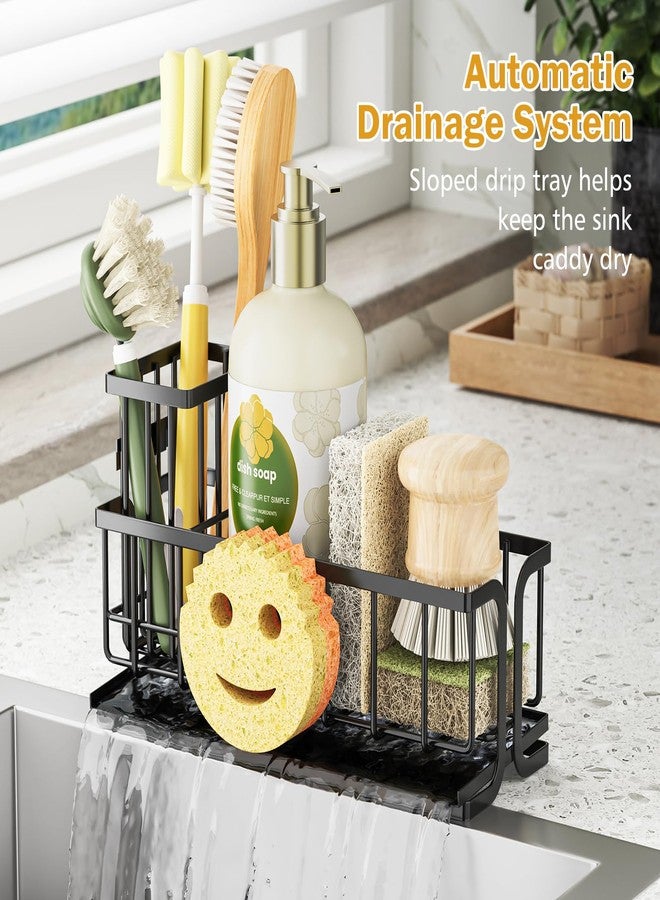 Epicano Sink Caddy Sponge Holder, Smiley Face Sponge Rack with High Brush Holder,Rustproof Kitchen Countertop Organizer,Kitchen Gadgets Sink Accessories, 9.8" x 6.3" x 4.1", Black - Image 5