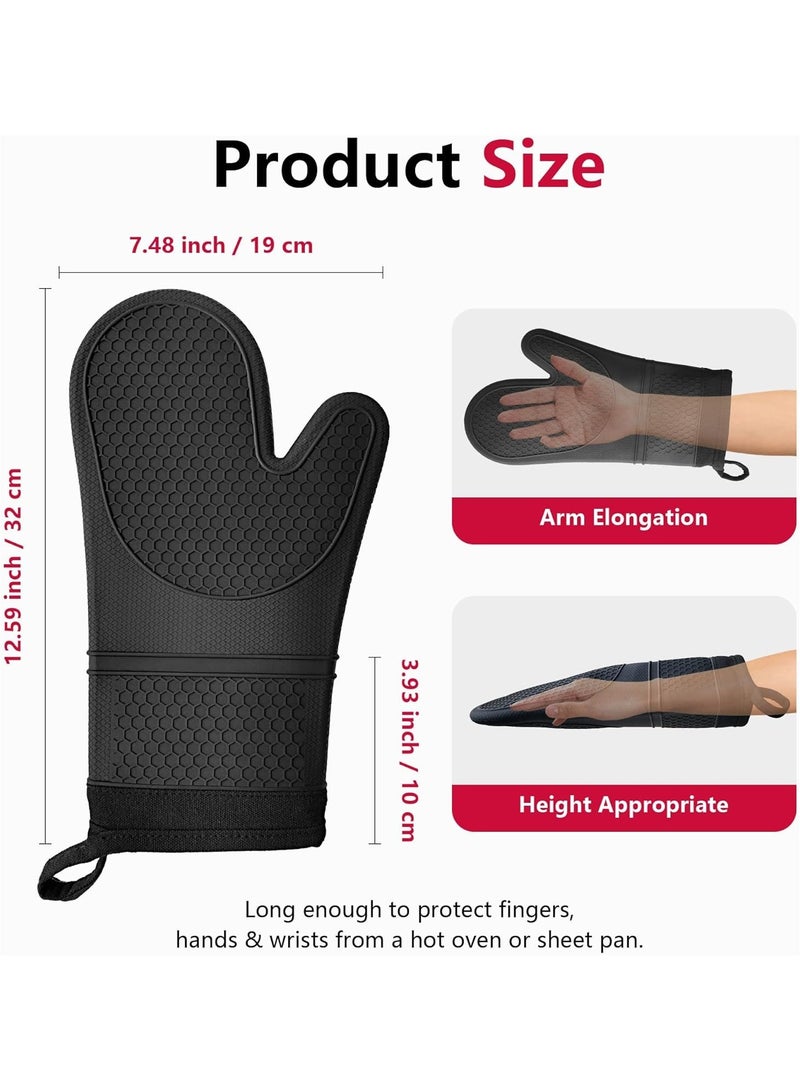 sokany Extra Long Silicone Oven Mitts, Heat and Slip Resistant Oven Mitts with Soft Cotton Lining Non-slip Textured Grip, Long Flexible Thick Gloves for BBQ, Baking, Cooking, 12.59 Inches, Black  - Image 2