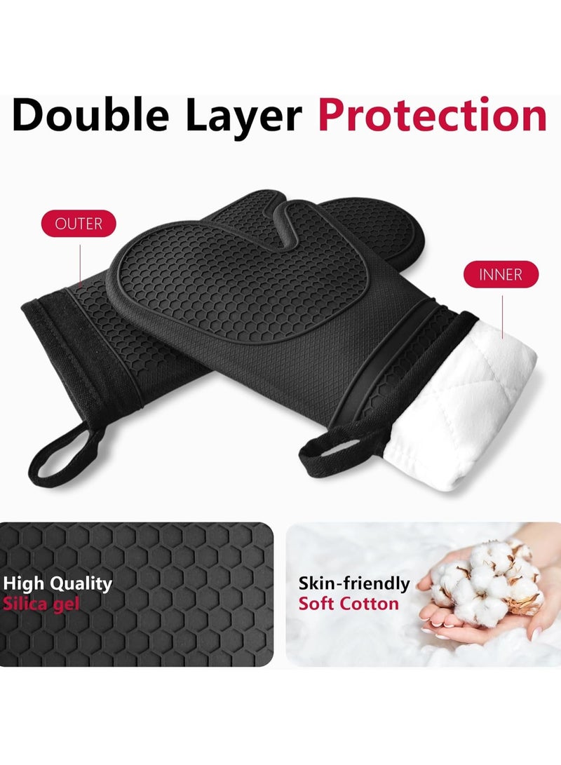 sokany Extra Long Silicone Oven Mitts, Heat and Slip Resistant Oven Mitts with Soft Cotton Lining Non-slip Textured Grip, Long Flexible Thick Gloves for BBQ, Baking, Cooking, 12.59 Inches, Black  - Image 3