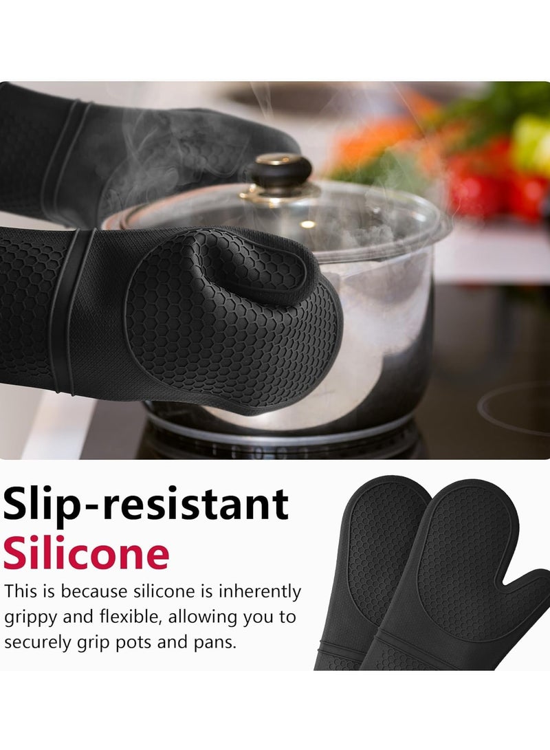 sokany Extra Long Silicone Oven Mitts, Heat and Slip Resistant Oven Mitts with Soft Cotton Lining Non-slip Textured Grip, Long Flexible Thick Gloves for BBQ, Baking, Cooking, 12.59 Inches, Black  - Image 4