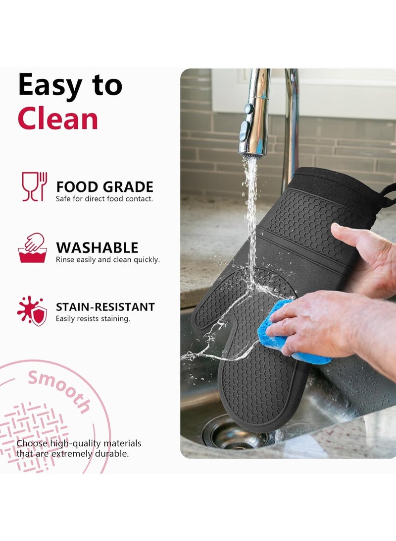 sokany Extra Long Silicone Oven Mitts, Heat and Slip Resistant Oven Mitts with Soft Cotton Lining Non-slip Textured Grip, Long Flexible Thick Gloves for BBQ, Baking, Cooking, 12.59 Inches, Black  - Image 5