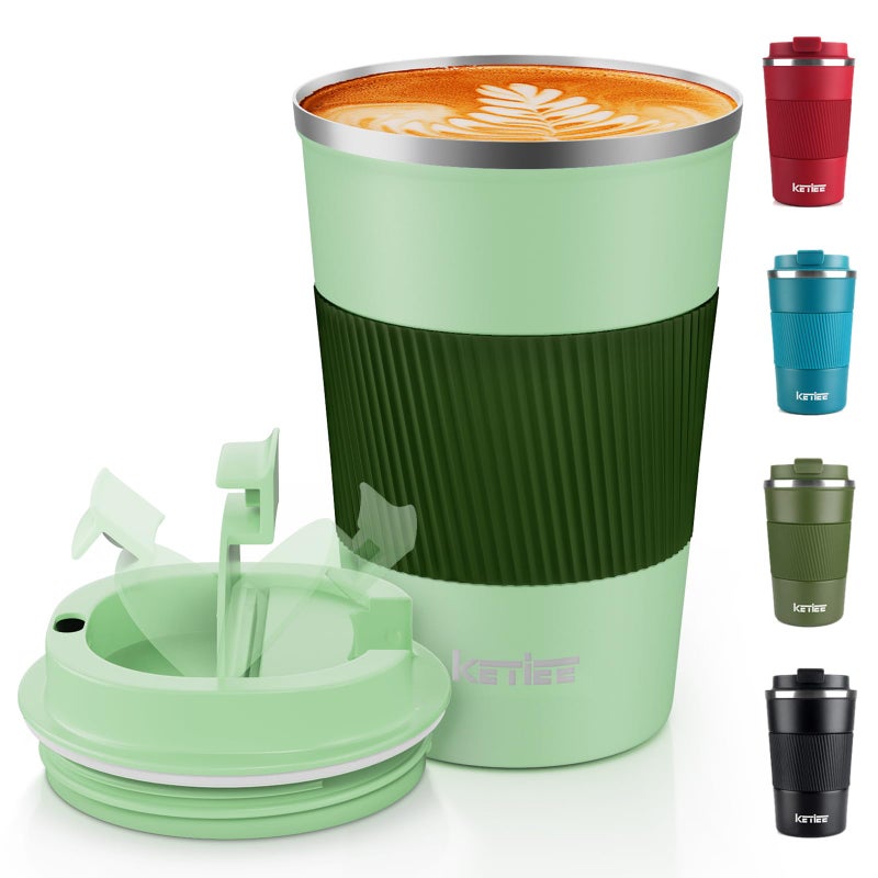 KETIEE Travel Mugs, 380ml Insulated Coffee Cup with Leakproof Lid,Reusable Coffee Cups Travel Cup,Coffee Travel Mug,Double Walled Coffee Mug,Stainless Steel thermaol Mug for Hot Cold Drinks,Green - Image 1