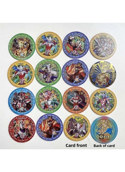 Ultraman Round Card Waterproof Thickened Plastic Round Card Fighting Coin Cello Dijia Round Hard Card Drop-Resistant Card-color:2 Cans, 30 Sheets, Free Storage Cans