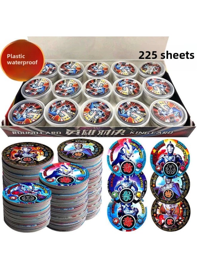Ultraman Round Card Waterproof Thickened Plastic Round Card Fighting Coin Cello Dijia Round Hard Card Drop-Resistant Card-color:2 Cans, 30 Sheets, Free Storage Cans