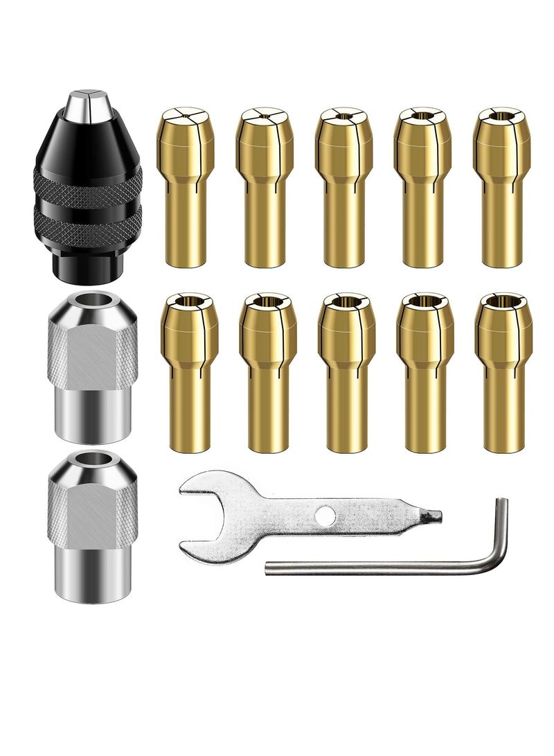 KASTWAVE 4486 Multi Chuck Set 15Pcs, Brass Collet Set, Drill Chuck Adapter, M8 Collet Nut Kit, Quick Screwdriver Drill Adapter, 0.8-3.2mm Replacement Keyless Quick Change Chuck Rotary Tool Accessory Compatible - Image 1