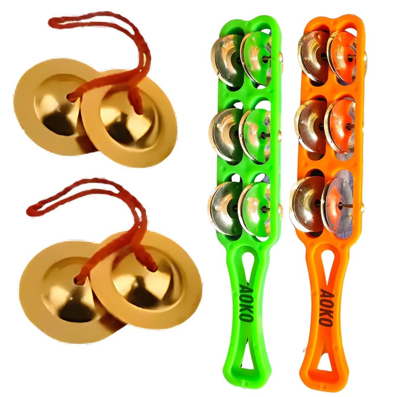 AOKO صنوج خرتال اليدوية مع المنجيرات، آلة إيقاعية هندية تقليدية، 2 زوج - Image 1