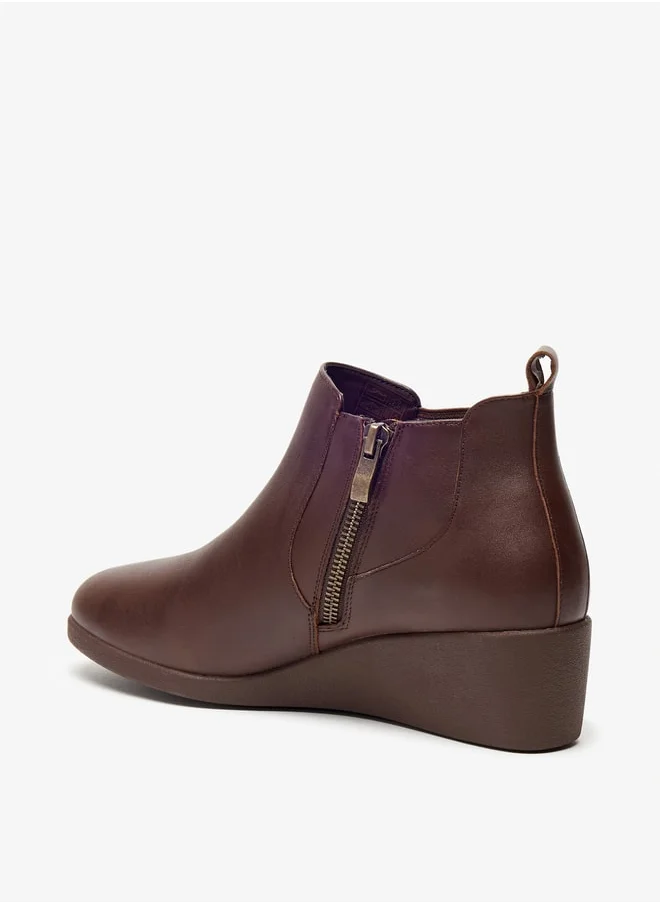 Le Confort Women's Solid Ankle Boots with Wedge Heels and Zip Closure