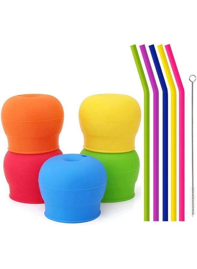 TOUGS Silicone Sippy Straw Cup Lids for Toddlers Babies (Pack of 5) - 5 Drinking Straws Included - Reusable, Spill-proof, Durable - Stretches to Cover Tumblers, Yeti Rambler, Mason Jars, Cups and Mugs  - Image 1