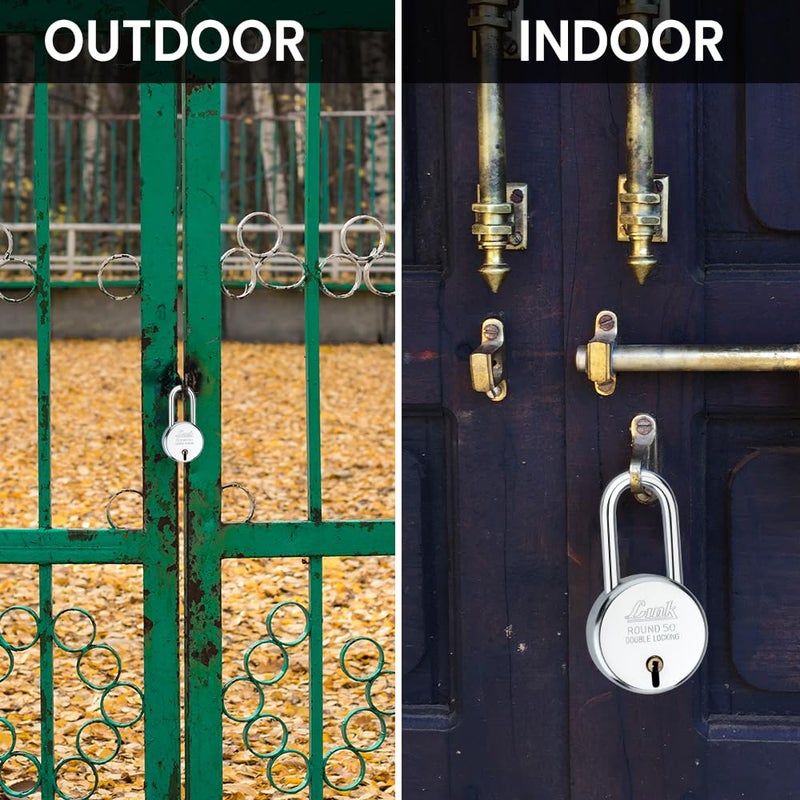 Link ® قفل دائري طويل بشاكلة 50 مم | جسم فولاذي | رافعة حديدية | قفل مزدوج | 50,000 تركيبة مفتاح مع 3 مفاتيح فضية لكل قفل (عبوة من 2) - Image 5