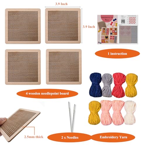 Yushen 4Pcs Heart Coaster Needlepoint Kit for Adult Cross Stitch Kits DIY Adults Needlepoint Embroidery Starter Set with Patterns Embroidery Needles Threads Crafts (Love) - Image 3