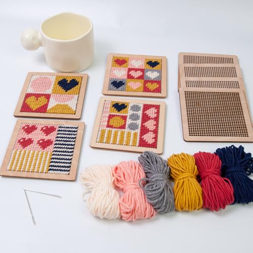 Yushen 4Pcs Heart Coaster Needlepoint Kit for Adult Cross Stitch Kits DIY Adults Needlepoint Embroidery Starter Set with Patterns Embroidery Needles Threads Crafts (Love) - Image 5