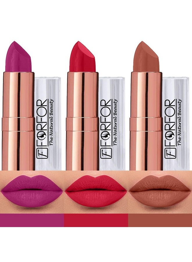 FORFOR Antique Velvet Matte Texture Smooth Finish Lipstick Gift set combo pack 3 for Women Enriched Shea Butter, Vitamin- E & Jojoba oil - Image 1
