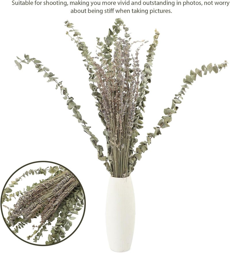 Dried Lavender Bunch and Eucalyptus Leaf Stems Bouquet, Natural Preserved Flowers for Home Décor, Aromatherapy Fragrance, Wedding and Vase Decoration, 12 Eucalyptus Leaves with 40g - Image 3