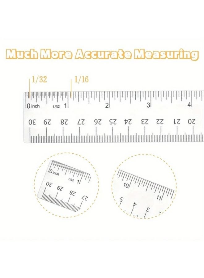 قطعتان مسطرة أكريليك شفافة ثقيلة 12 بوصة بمقياس السنتيمتر والبوصة للمدرسة والمكتب والأعمال اليدوية - Image 4