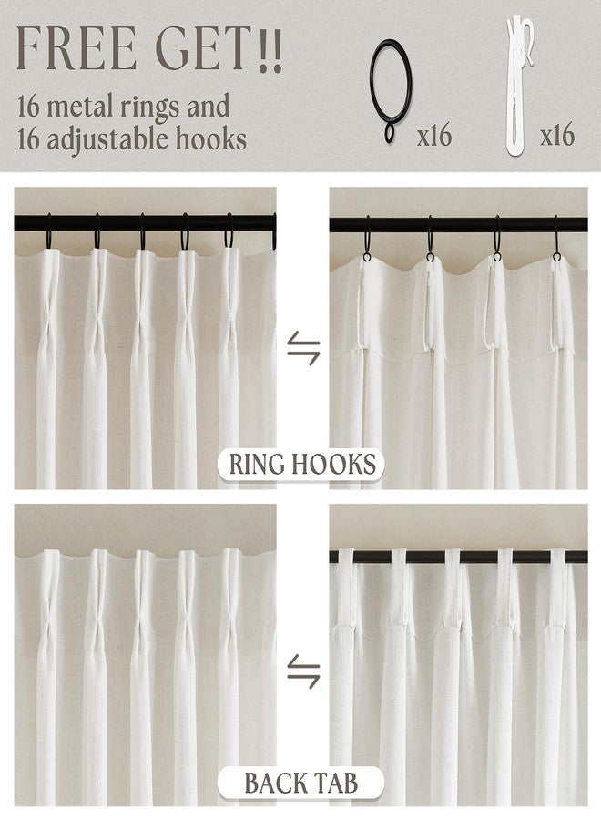 TWODRAPES Natural Cream Pinch Pleated Linen Curtains 92 Inches Long for Living Dining Room Bedroom Thick Linen Pinch Pleat with Hooks Rings Back Tab Light Filtering Boho Farmhouse Semi Sheer 92 Inch Curtain - Image 5