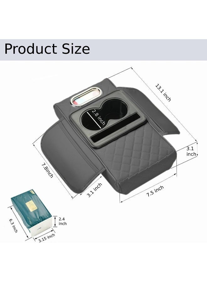 Arabest Arm Rest Cover for Car Car Armrest Center Console Cover with Cup Holder 2 Storage Center Console Armrest Vinyl Leather Trim Car Armrest Cushion Anti-Scratch, Suitable for Most Vehicle, SUV, Grey - Image 2