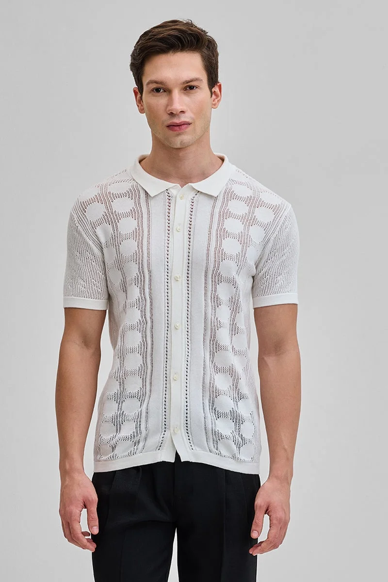 سنيتش قميص محبوك بتصميم ذاتي أبيض