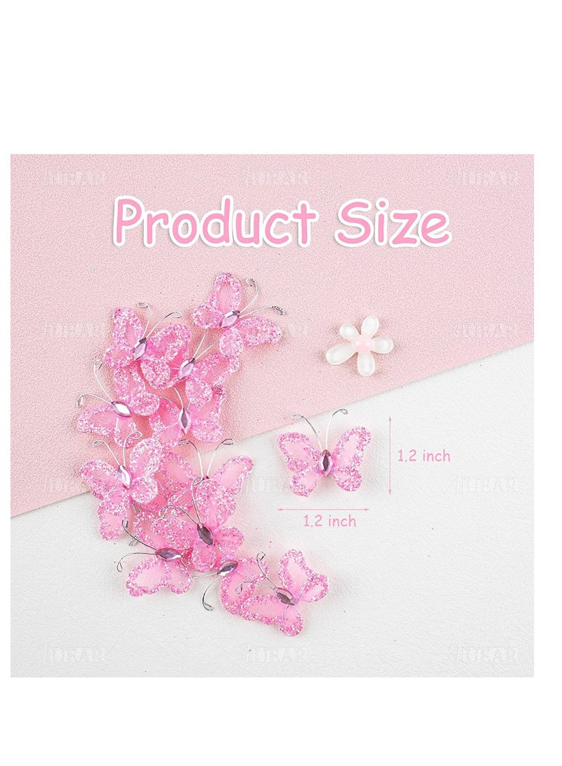 SYOSI 50 عبوة شبكة رقيقة سلك لامع فراشة مع جواهر لتزيين المنزل وحفلات الزفاف والديكورات الجدارية (وردي) - Image 5