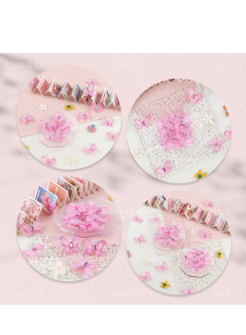 SYOSI 50 عبوة شبكة رقيقة سلك لامع فراشة مع جواهر لتزيين المنزل وحفلات الزفاف والديكورات الجدارية (وردي) - Image 3