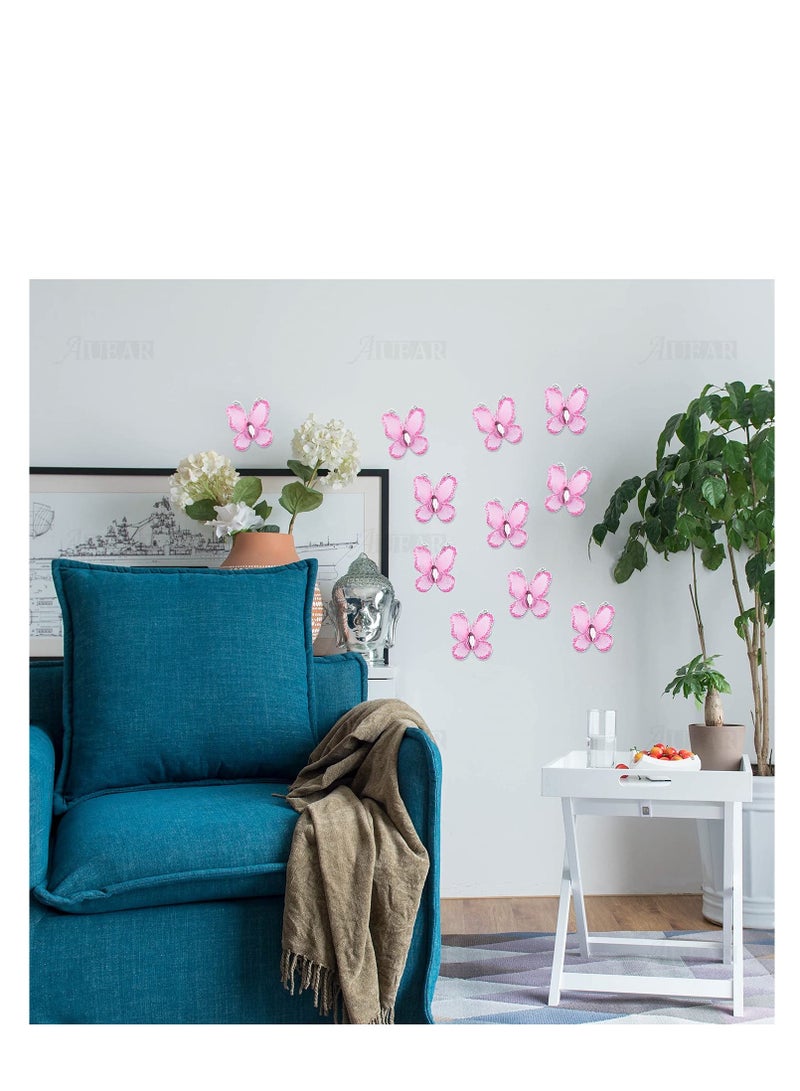 SYOSI 50 عبوة شبكة رقيقة سلك لامع فراشة مع جواهر لتزيين المنزل وحفلات الزفاف والديكورات الجدارية (وردي) - Image 2