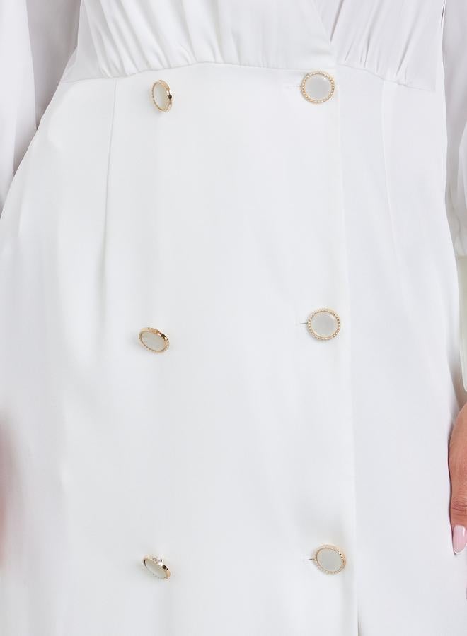 ستايلي فستان ميدي بنمط لف مع أزرار - Image 4