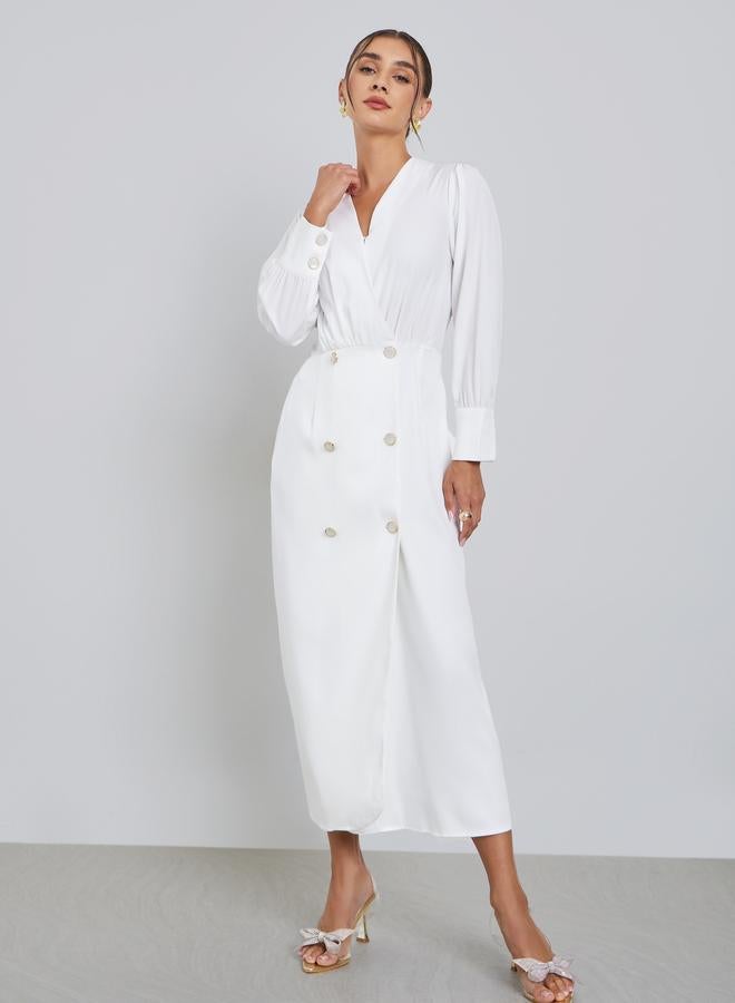 ستايلي فستان ميدي بنمط لف مع أزرار - Image 2