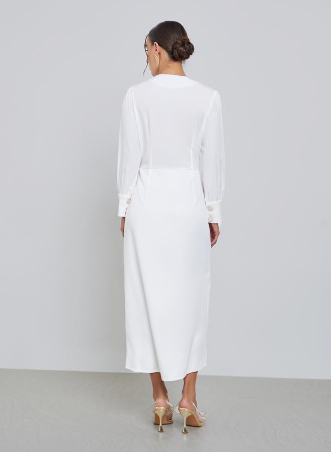 ستايلي فستان ميدي بنمط لف مع أزرار - Image 5