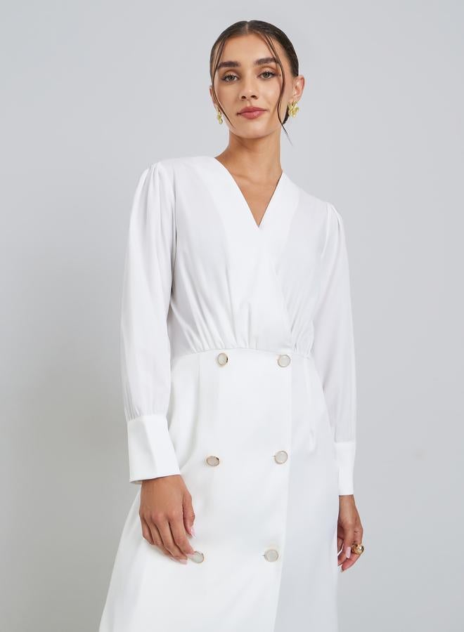 ستايلي فستان ميدي بنمط لف مع أزرار - Image 3