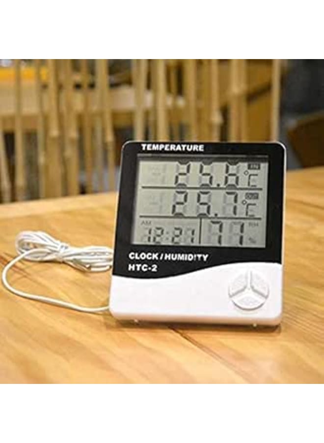 eWINNER Digital LCD Temperature Thermometer Hygrometer Humidity Meter Clock White HTC-2