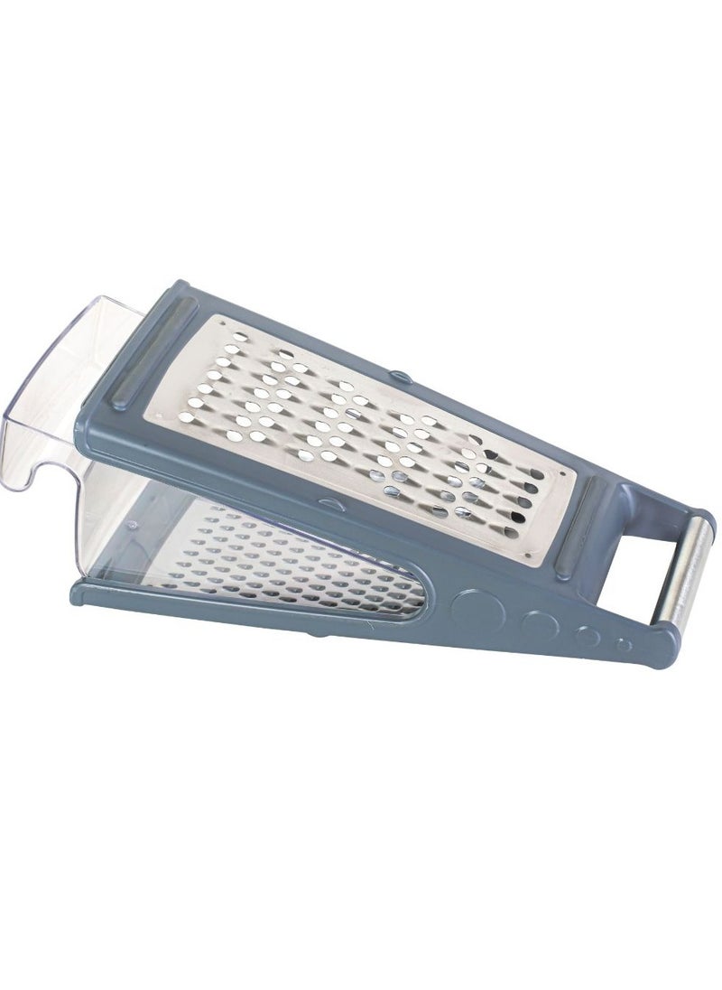 Generic - okayanus cheese grater & shredder,stainless steel with 2 sides kitchen cutter and handle best for parmesan cheese, vegetables, ginger,potatos with container.(Grey) - Image 1