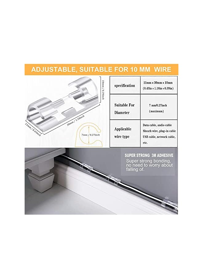PYLCO SMART SMART Cable Clips Cord Management for Office Desk PC TV Electric Power Extension Wire Hooks Clip with Adhesive Tapes - Clear Sticky Tidy Cord and Wires Organiser Clips (Transparent - 60 Packs) - Image 2